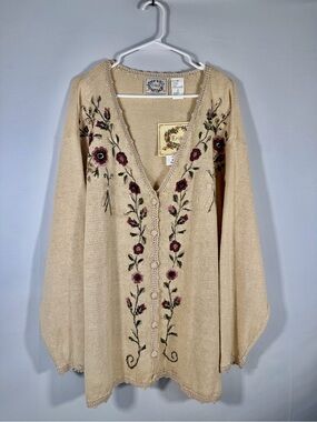 NWT Vintage Erika II Embroidered Floral Ramie Cotton Cardigan 2X